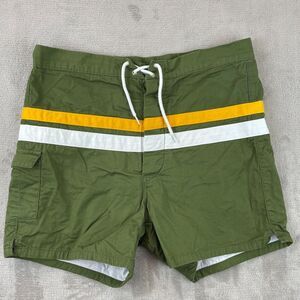YELLOW RAT Trunks Men 31 Green Dual Stripes Button Fly USA Made Swim NWOT $126‎